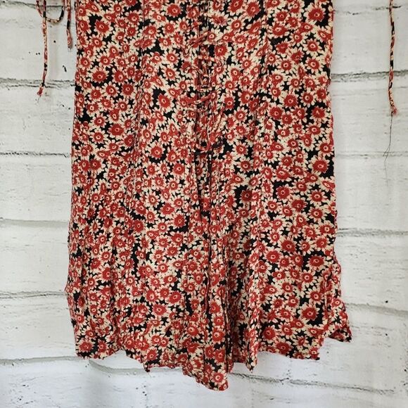 Free people laced up button down mini dress floral red black size small - Picture 10 of 11